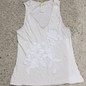 Anthropologie C.Keer Beaded Embroider CreamTank XS